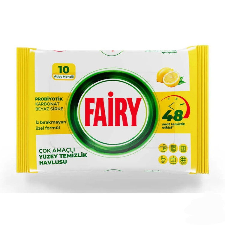 دستمال مرطوب سطوح فیری 10 عددی رایحه لیمو