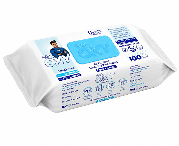 دستمال مرطوب پاک کننده سطوح مستر اوکسی (Mr. Oxy Easy Clean) 100 عددی | پاککنندگی چندمنظوره با رایحه طراوت بخش