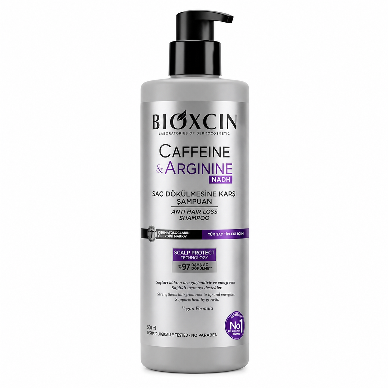 شامپو ضد ریزش مو حاوی کافئین بیوکسین Bioxcin مدل Caffeine & Arginine حجم 500ml