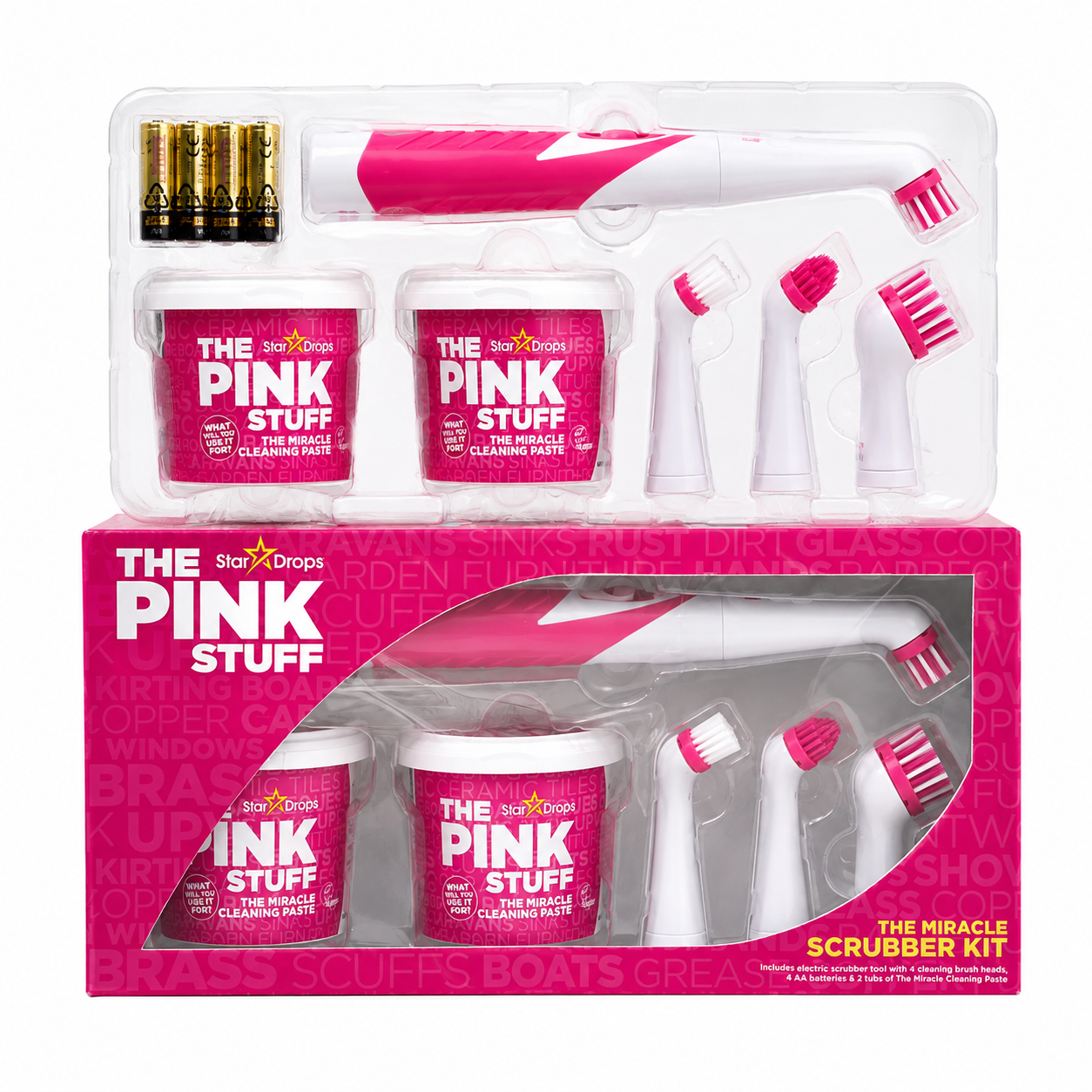کیت برس شارژی نظافت The Pink Stuff مدل Miracle Scrubber Kit به همراه خمیر پاک‌کننده